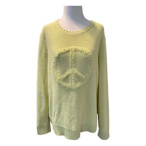Lisa Todd Peace Sign Tonal Sweater Lemon Ice Knit Crewneck Long Sleeve M